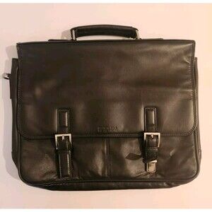 Kenneth Cole Reaction Mens Laptop Briefcase Black Genuine Leather up to 15" X 12
